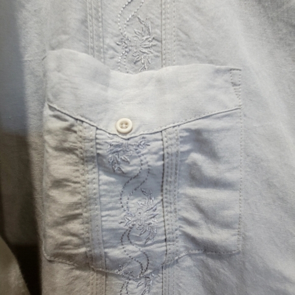2X Ramie Blend Men's Dress Shirt Embroidered Pockets Party Office Date Night - Picture 6 of 8